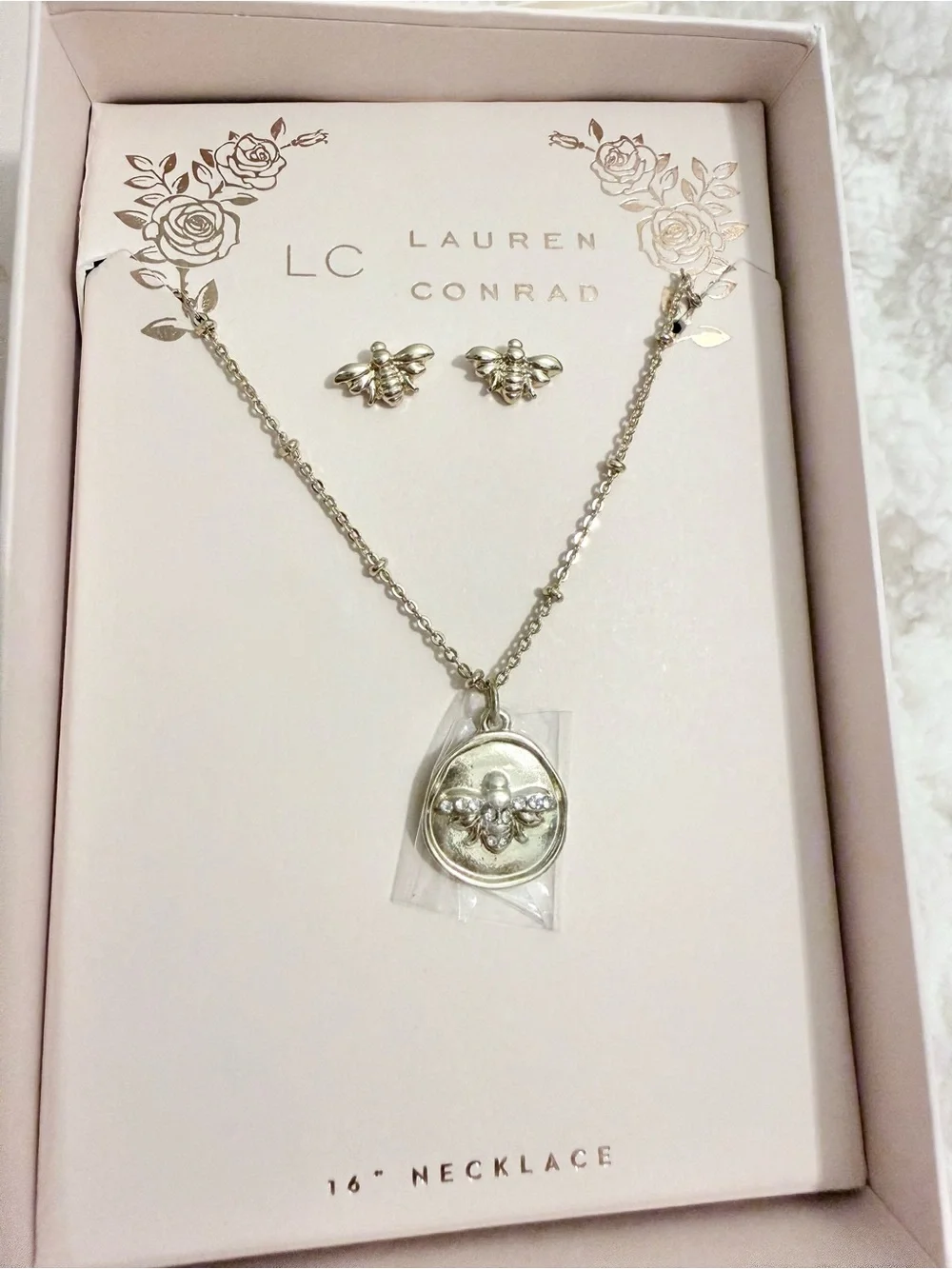New! LC Lauren Conrad Gold-tone Bee Pendant Necklace and Earrings Set